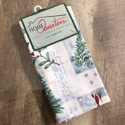 Holiday Christmas 4 Piece Napkin Set Cecil Saydah Snowman Melody NWT