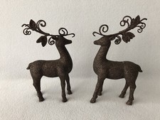 Brown Glittery Deer Figures Holiday Decor Set of 2