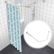 Corner Shower Curtain Rod Adjustable Stainless Steel Curved Shaped Rack Bathroom