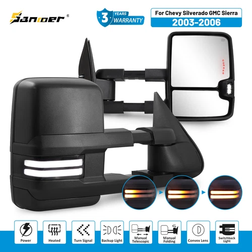 2003-2006 Silverado Sierra Tow Mirrors Heated LED Switchback Light Black Housing
