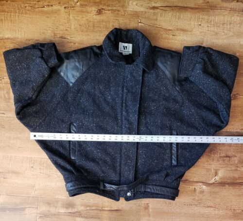 VTG David Benjamin Jacket Women 7 Black Leather Wool Tweed L/S Full Zip Bomber - Picture 3 of 12