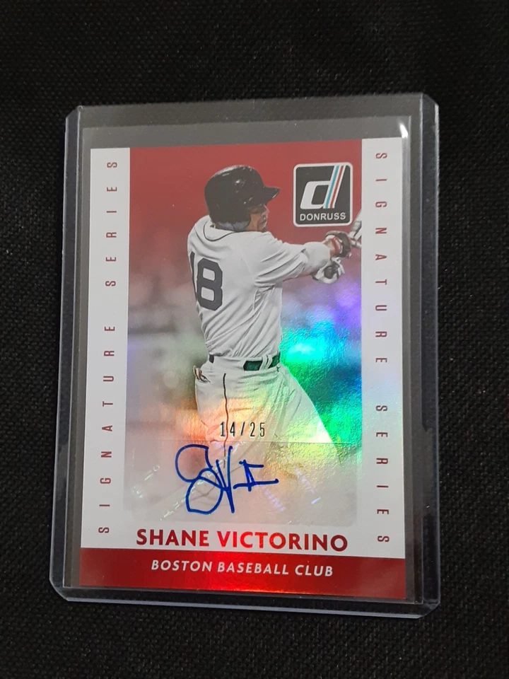 2015 Donruss Baseball Signature Series Shane Victorino Auto Red Serial #'d 14/25 - Image 4 of 4
