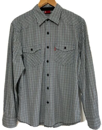 Levi’s Mens Long Sleeve Checked Cowboy Shirt Size L Black/Blue/White Slim Fit - Picture 1 of 18