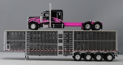 DCP 1/64 Black Pink Peterbilt 389 Wilson Quad Livestock Gunmetal