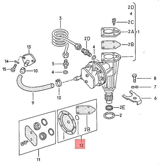 Kit de reparación original Volkswagen para bomba de vacío de diafragma NOS Dasher 068198821A Foto 2 de 2