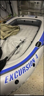 Intex Excursion 4 Inflatable Boat Set 4 Person with Oars/ Trolling Motor Mount