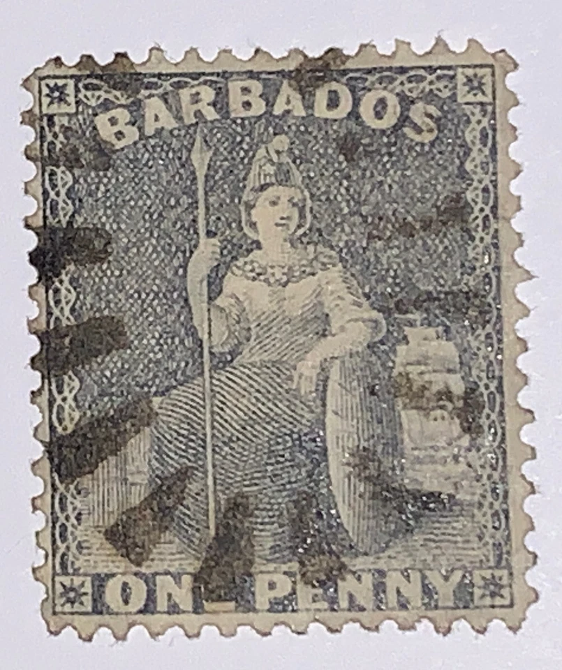 Travelstamps:1852-1880 Barbados Stamps Sc#51 One Penny Used Ng Fancy Cancel 14pr - Изображение 2 из 4