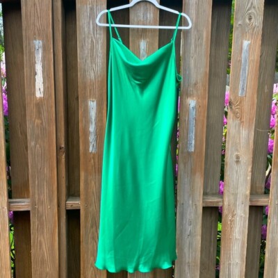 bebe green satin dress BEBE SATIN COWL NECK SLIP DRESS SIZE M Elegant Super Sexy Apple Green !!