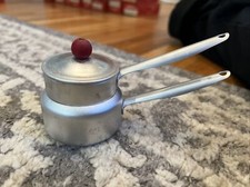 ANTIQUE BETTY BOB TOY ALUMINUM COOKING UTENSIL  BOX CHARLOTTE NC DOUBLE BOILER