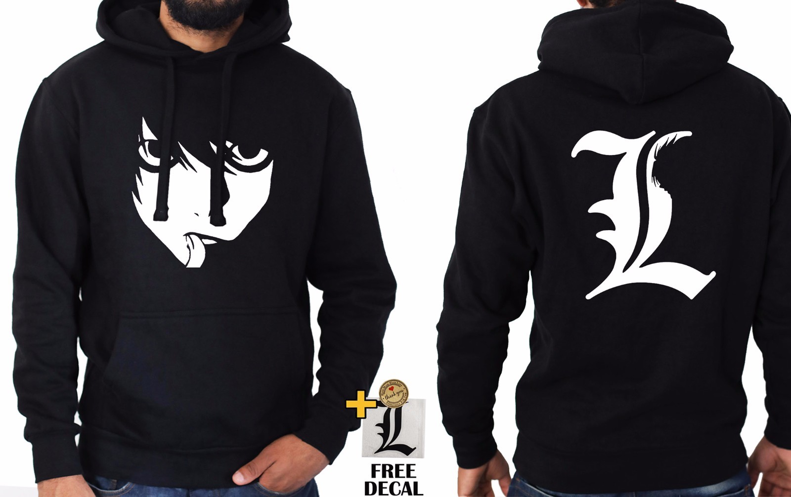Death Note Hoodie L logo Light Ryuk Anime Black Japan Cosplay jumper