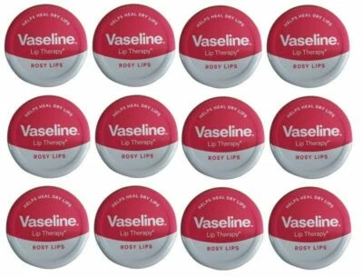 12 x VASELINE LIP THERAPY PETROLEUM JELLY ROSY LIPS TIN 20g ROSE & ALMOND OIL