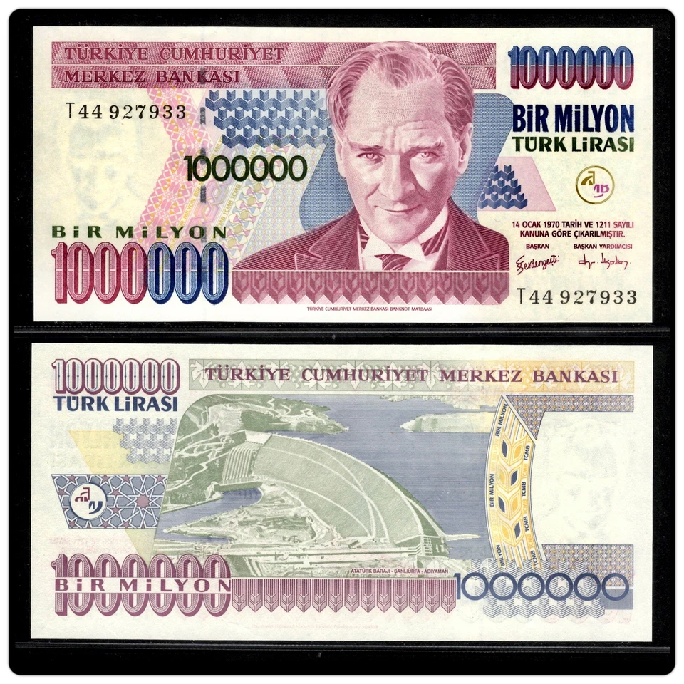 TURKEY 1,000,000 500,000 250,000 100,000 LIRA 4 Pcs 1997-2002 UNC BANKNOTE SET - Image 3 of 4