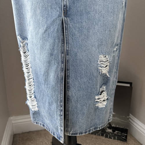NWT SEXY Fashion Nova Ezra Distressed 💯 Cotton Midi Denim Jean Pencil Skirt M - Picture 8 of 12