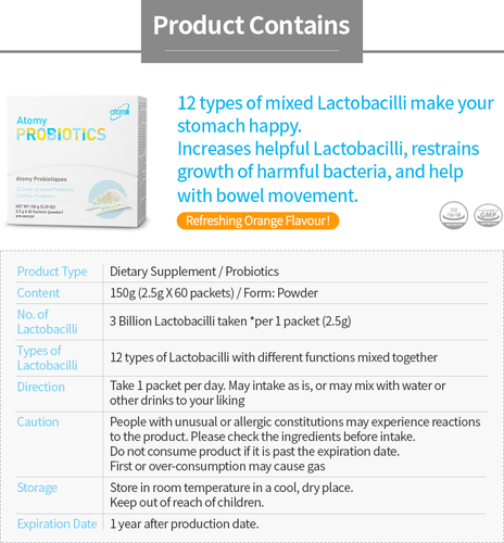 Atomy Probiotics Powder Cfus Lactobacilli Health 20 Billion 2.5gx60 Orangeflavor - Picture 4 of 8