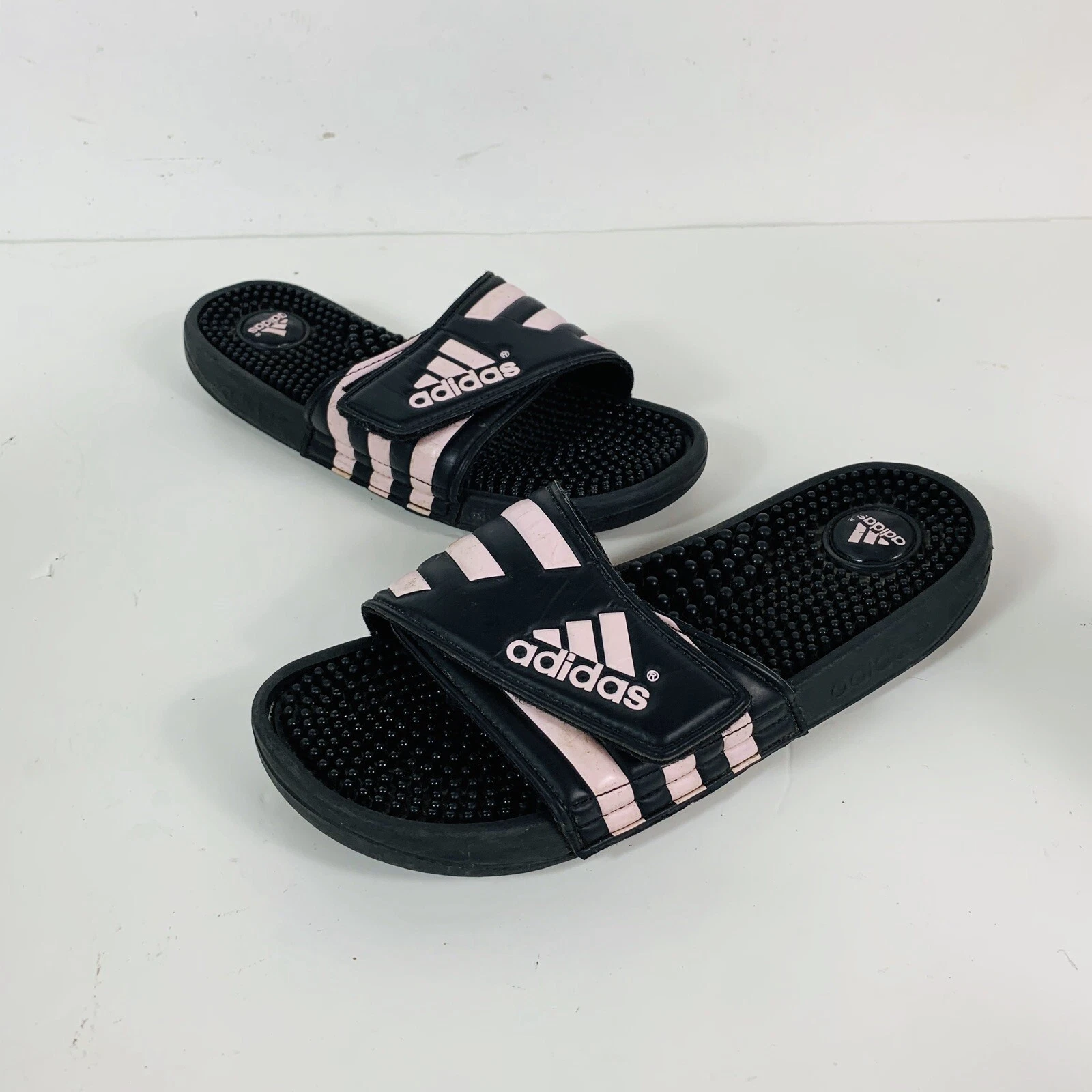 Sandali da nuoto atletici vintage Adidas neri rosa chiaro doccia. Taglia 6 US