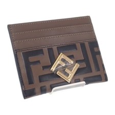 FENDI FF Diamond Card Case Leather Brown Unisex ISY
