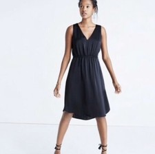 NEW Madewell 0 Women's Nightout Black Classic Dress Silky Satin XS S