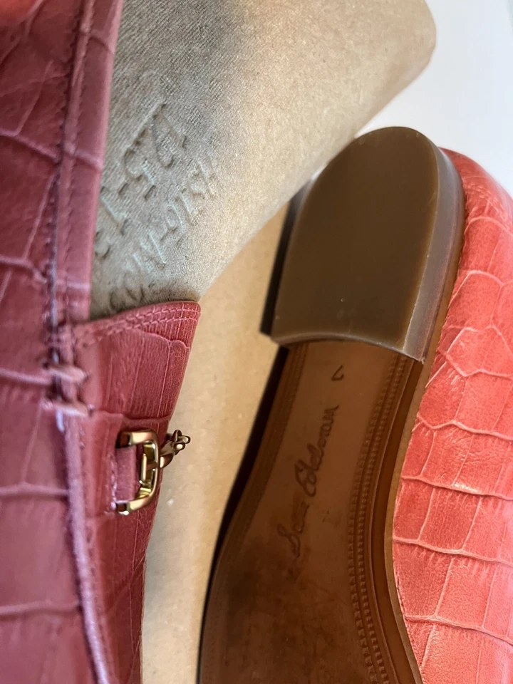 Sam Edelman Mujer LORAINE Cocodrilo Cuero Repujado Zapatos Mocasines Coral Talla 7 Foto 3 de 4