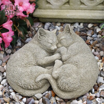 Kuschelnde Katzen Stein Statue | Vintage Outdoor Garten Ornament Kätzchen Haustier Britisch