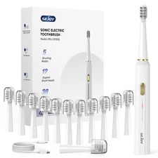 SEJOY Sonic Electric Toothbrush Rechargeable With 12 Brush Heads 5 Modes Timer