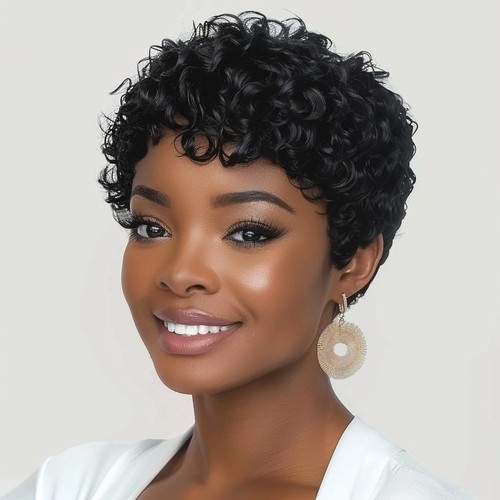 Natural Black Pixie Cut Wig Short Wigs For Black Women Mommy Short Curly Wigs...
