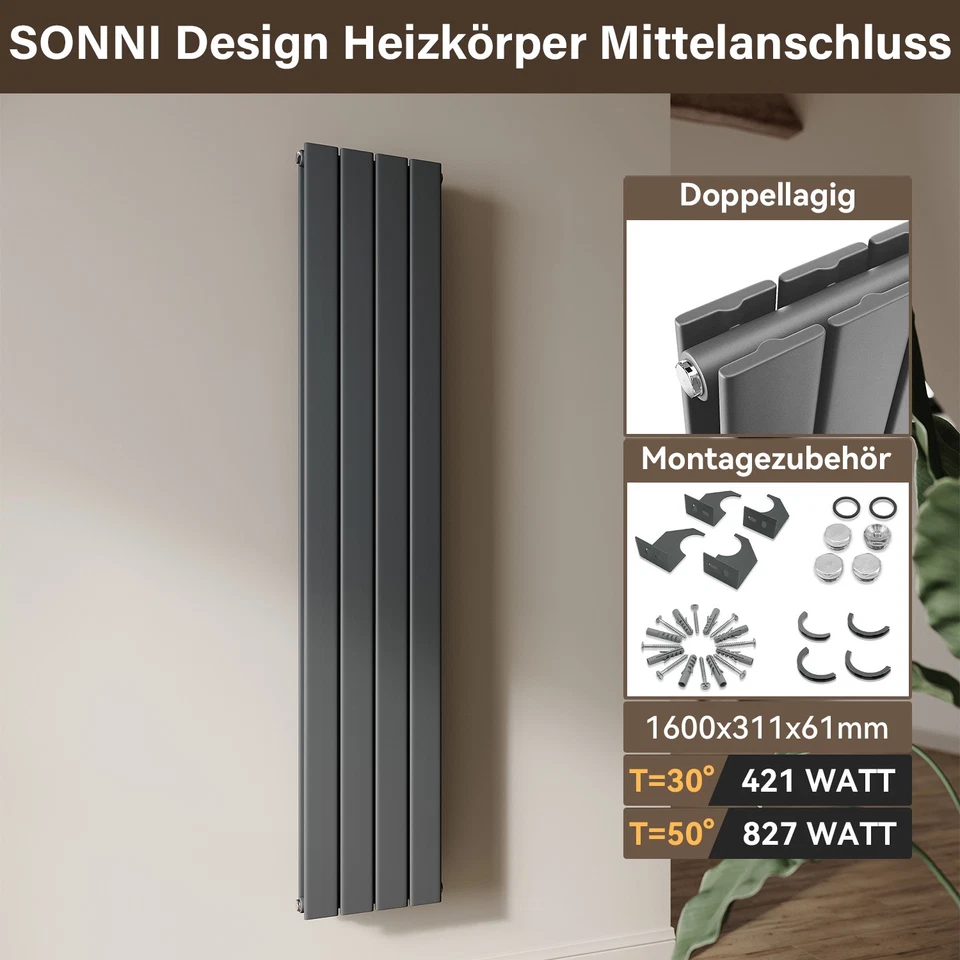 Design Heizkörper Flachheizkörper Wandheizkörper Vertikal/Horizontal Anthrazit