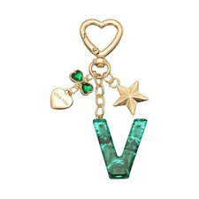 Cute Initial Letter Keychain, Letter V Keychains for Women Girls Bling Green