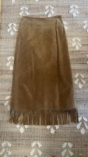Vintage 1980s Country Shop Genuine Leather Suede Fringe Boho Cowgirl Skirt 4