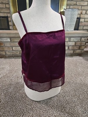 Victorias Secret Vtg Y2K Burgundy Satin Velvet Trim Cami Tank Womans Sz M Whimsi