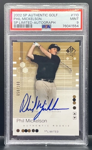 2002 Phil Mickelson SP Authentic Rookie Gold Auto /100 RC - PSA 9