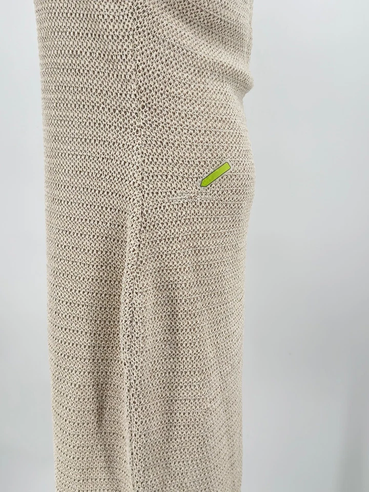 Vestido Vaina Escada Tostado Metálico Mezcla de Lino Crochet Abierto Sin Mangas Talla M Foto 4 de 4