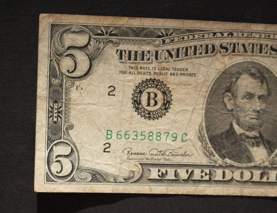 1969 B/$5/New York/Federal Reserve Note/significant circ/F-1971B/low printing - Image 2 of 4