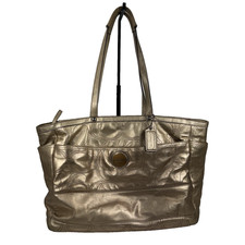 Coach Baby Diaper Bag Gold Signature Leather Tote w/ Changing Pad F18878