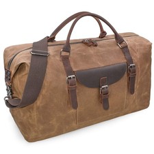 55L Travel Duffel Bag, Waterproof Waxed Canvas  Leather Weekender Bag for Me...
