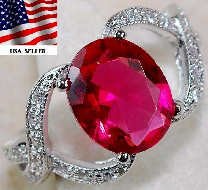 4CT Heat Treated Rubellite Tourmaline 925 Solid Sterling Silver Ring Sz 7 &5-3