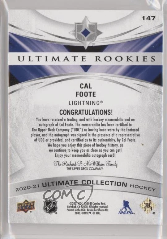 2020 Ultimate Collection Rookies /99 Tier 1 Cal Foote RPA Rookie Patch Auto RC - Image 2 of 2