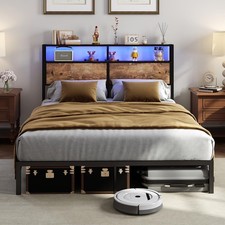 Image of King Double Single Bed Frame with Headboard, Metal Platform Bed Frame,LED Lights