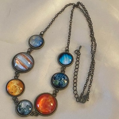 Vintage planet, solar system, galaxy, necklace