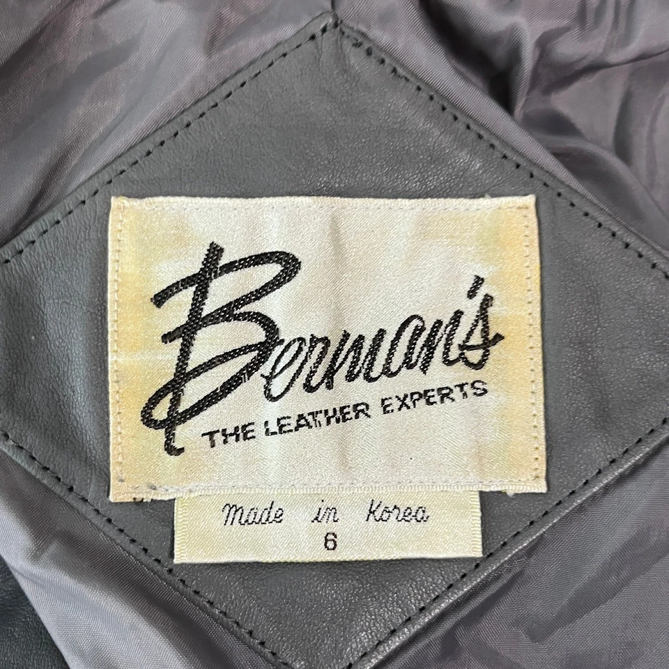 Vintage 70s Bermans Leather Jacket Womens 6 Gray Long Sleeve Mob Wives Biker - Image 4 of 4