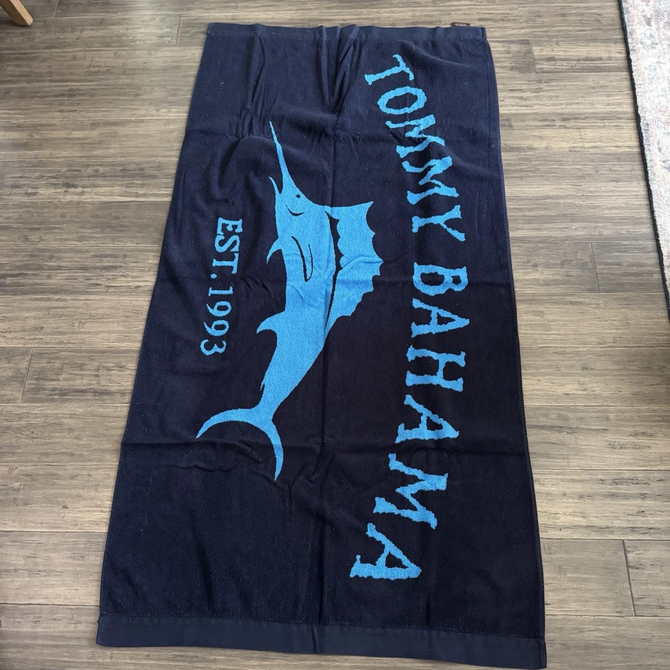 Tommy Bahama Beach Towel Set Of 4 - 100% Cotton 34” x 66” Red Blue Logo EUC - Image 2 of 4