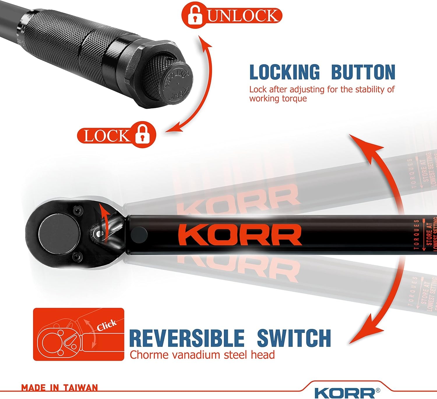 KORR Tools KTW002 3/8-Inch Drive Click Torque Wrench (5-80 Black,orange 