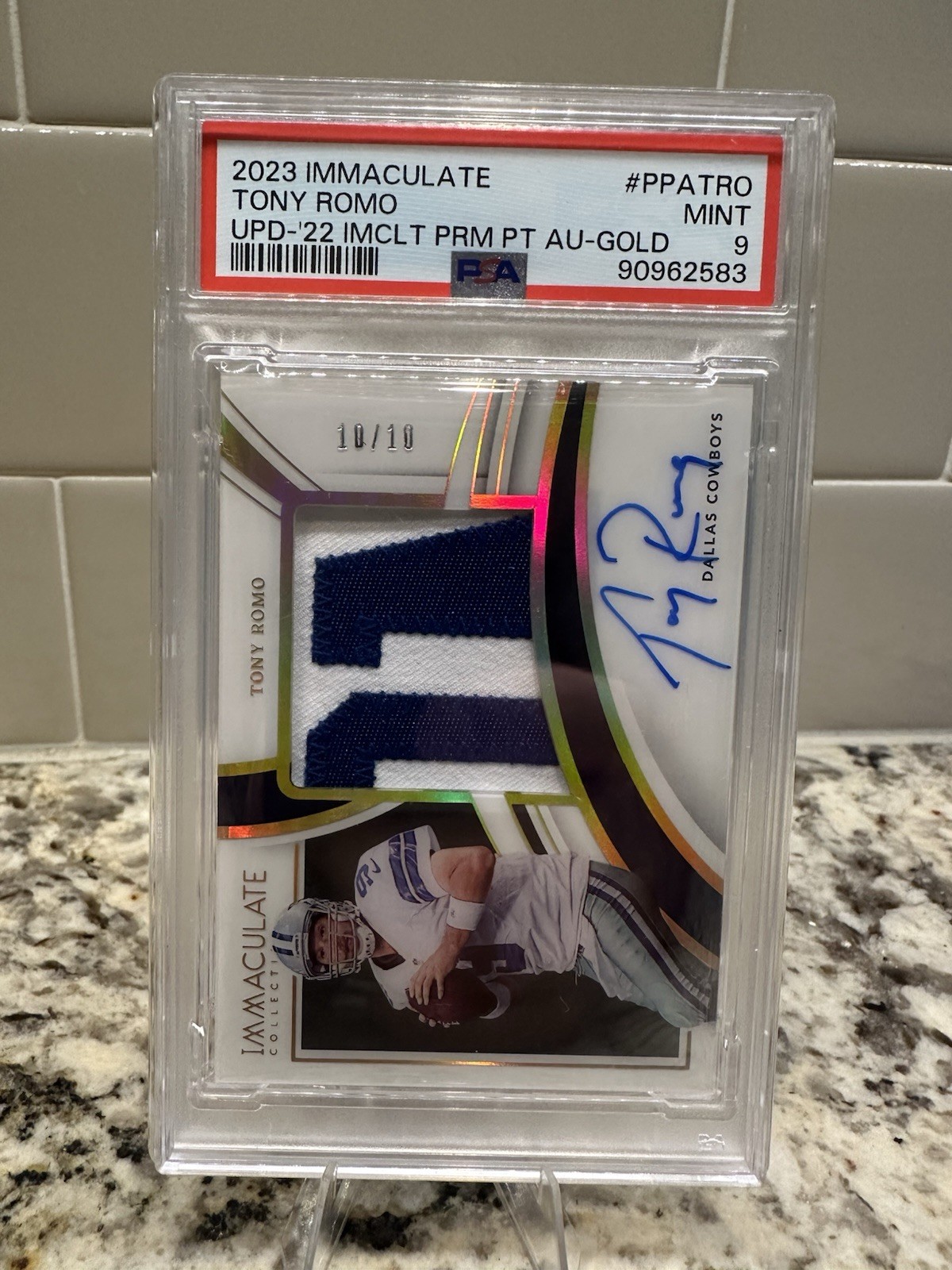 Panini 2023 Immaculate Update Tony Romo Gold Patch Auto /10 PSA 9 #90962583 view 2