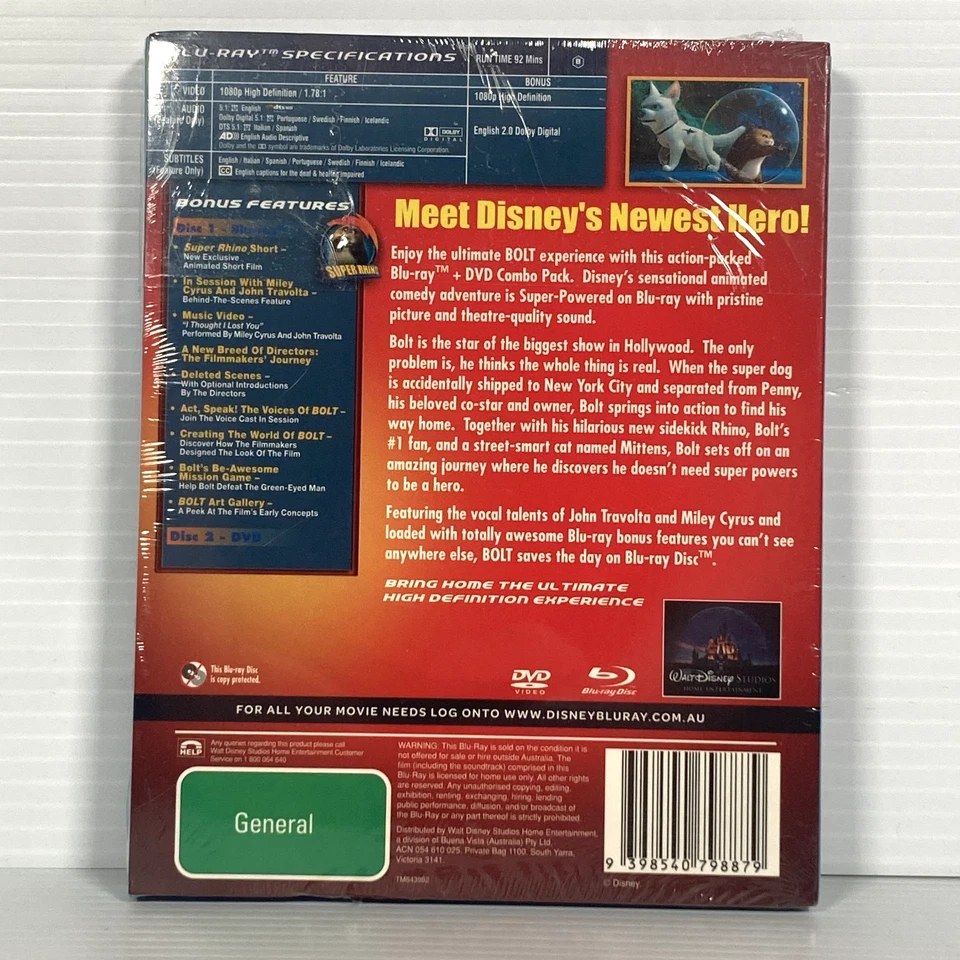 Bolt Blu-ray Limited Time Combo Pack & Slip Cover Reg B Disney Brand New Sealed - image 2 of 4