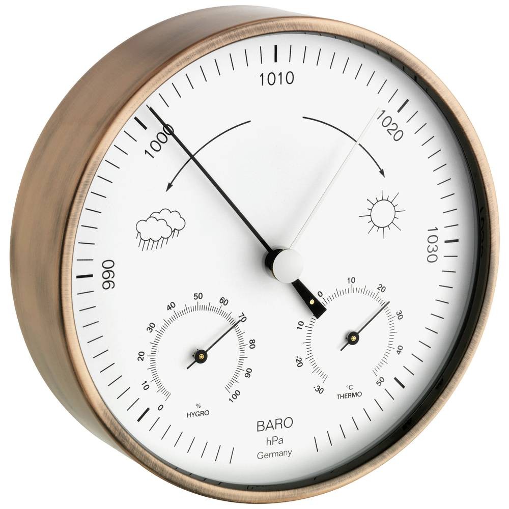 Barometre interieur TFA Dostmann 20.2027.51 en cuivre massif et mecanisme analogique noble