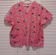 Womans Pink Betty Boop Scrub Top Size 3X