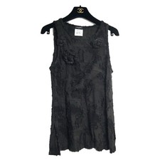 CHANEL Camellia motif Sleeveless Top camisole Dress Black 34