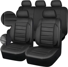 Leather Seat Covers Full Set Universal Water Resistant 3D Foam Back Support, Lux