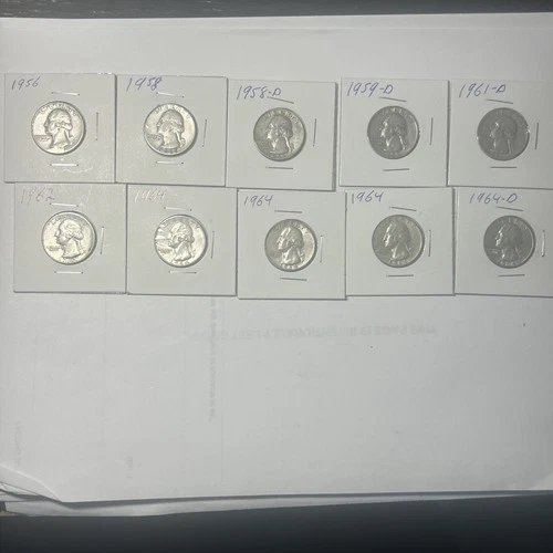 Silver Washington Quarters Lot Of 10 VF/XF 1956-1964
