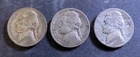 (1943-P, 1943-P, 1943-P) - 3 Silver War Nickel Lot - 35% Silver War Nickels