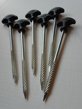 6 JRC TACKLE TENT PEGS,BIVVY,CARP FISHING,ANGLING,STEEL,SCREW TIP,AS NEW,POUCH